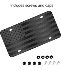 Tactical American Flag License Plate Matte Black USA Aluminum With Screws & Caps