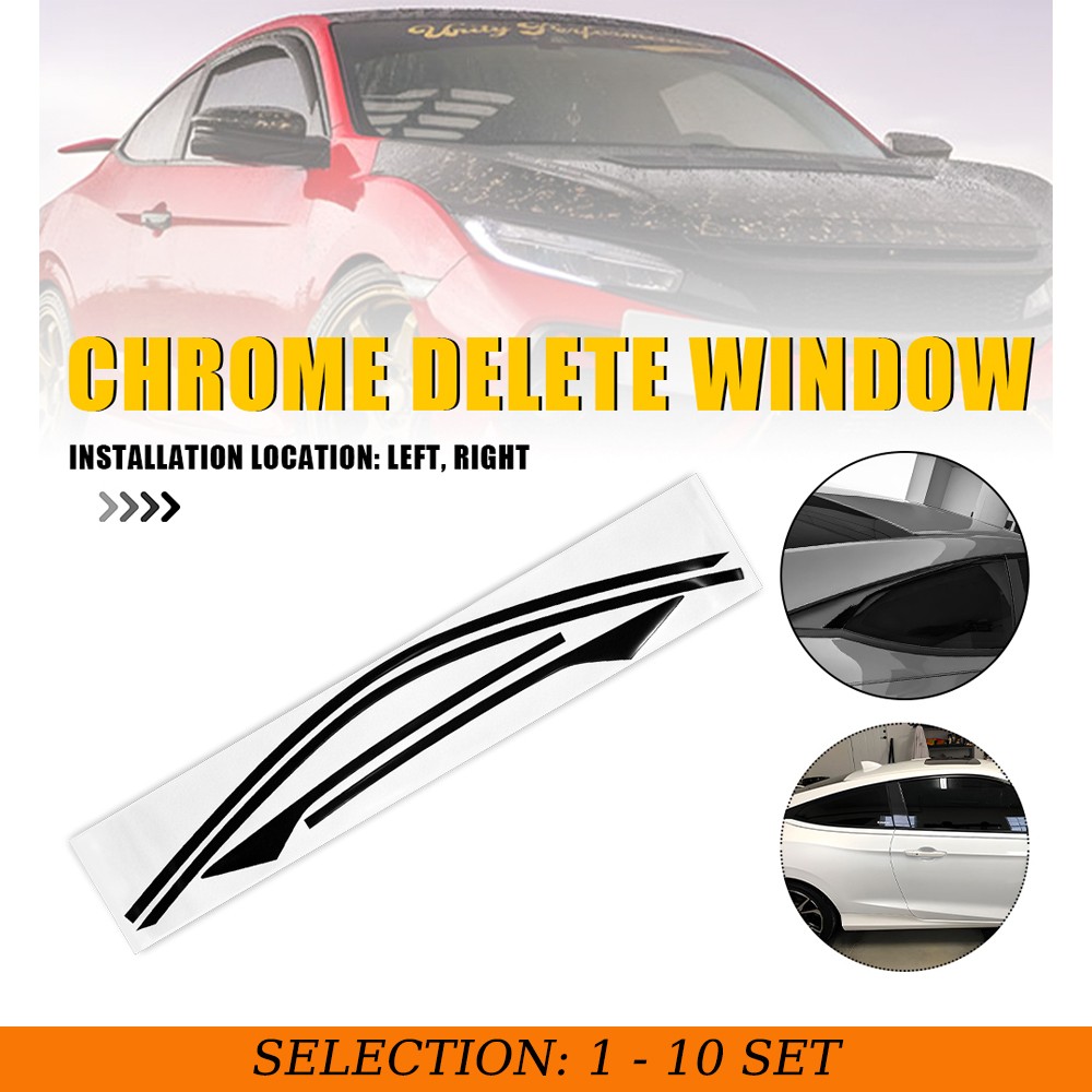 1-10Set Glossy Black Chrome Delete Window Overlay for Honda Civic Coupe 16-2020