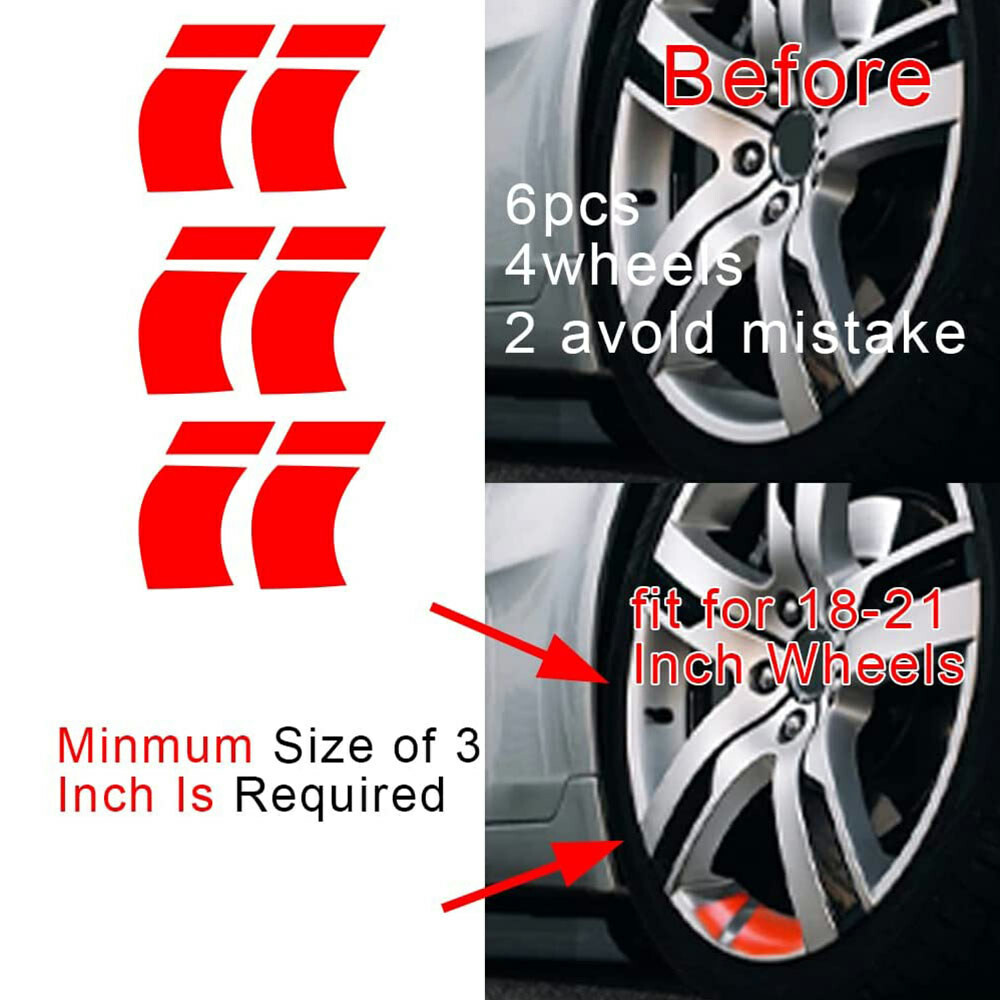Reflective Car Wheel Sticker Accessories Red Car Body Moldings for 18″-21″ 6 PCS