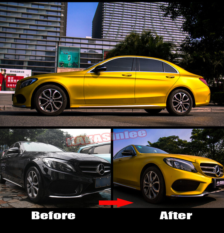 Satin Gold Car SUV Part Vinyl Wrap Matte Chrome Metal Sticker Air Release AXUS