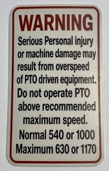Serious Personal Injury Overspeed Tractor PTO Warning Label Sticker Decal