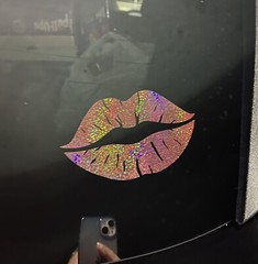Kiss Lips Pink Car Decal Holographic Permanent Vinyl 5×3” Sparkle Color Changing