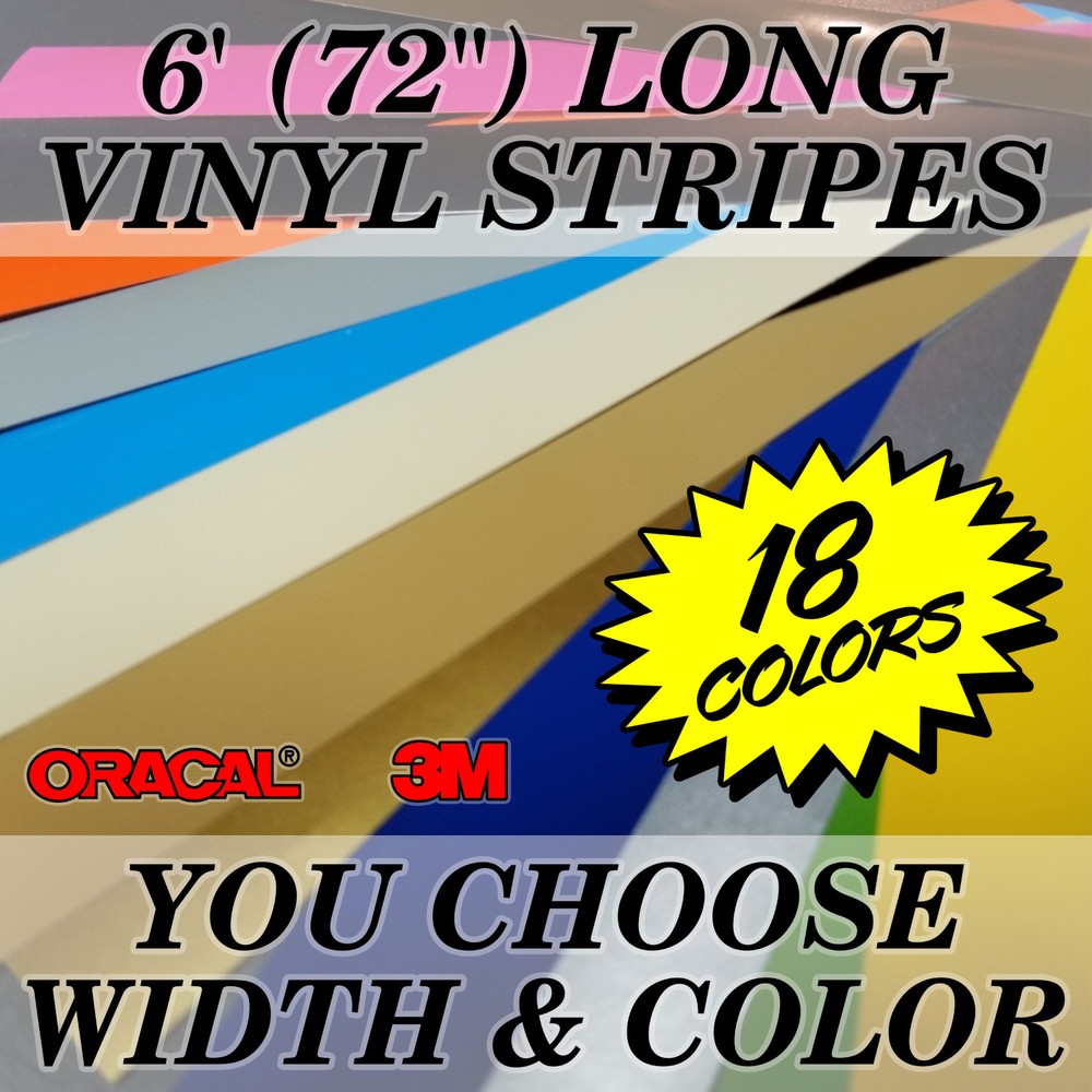 72″ SOLID Vinyl Racing Stripe Decals Stickers *20 COLORS* Rally Stripes Car