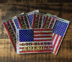 Lot 5 GLOSSY Glitter Mylar STICKER American Flag Sticker God Bless 🇺🇸 America