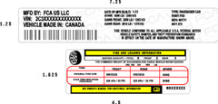 FCA JEEP CHRYSLER DODGE Decal MFG Sticker ID Label Tire Information VIN# USA 3M