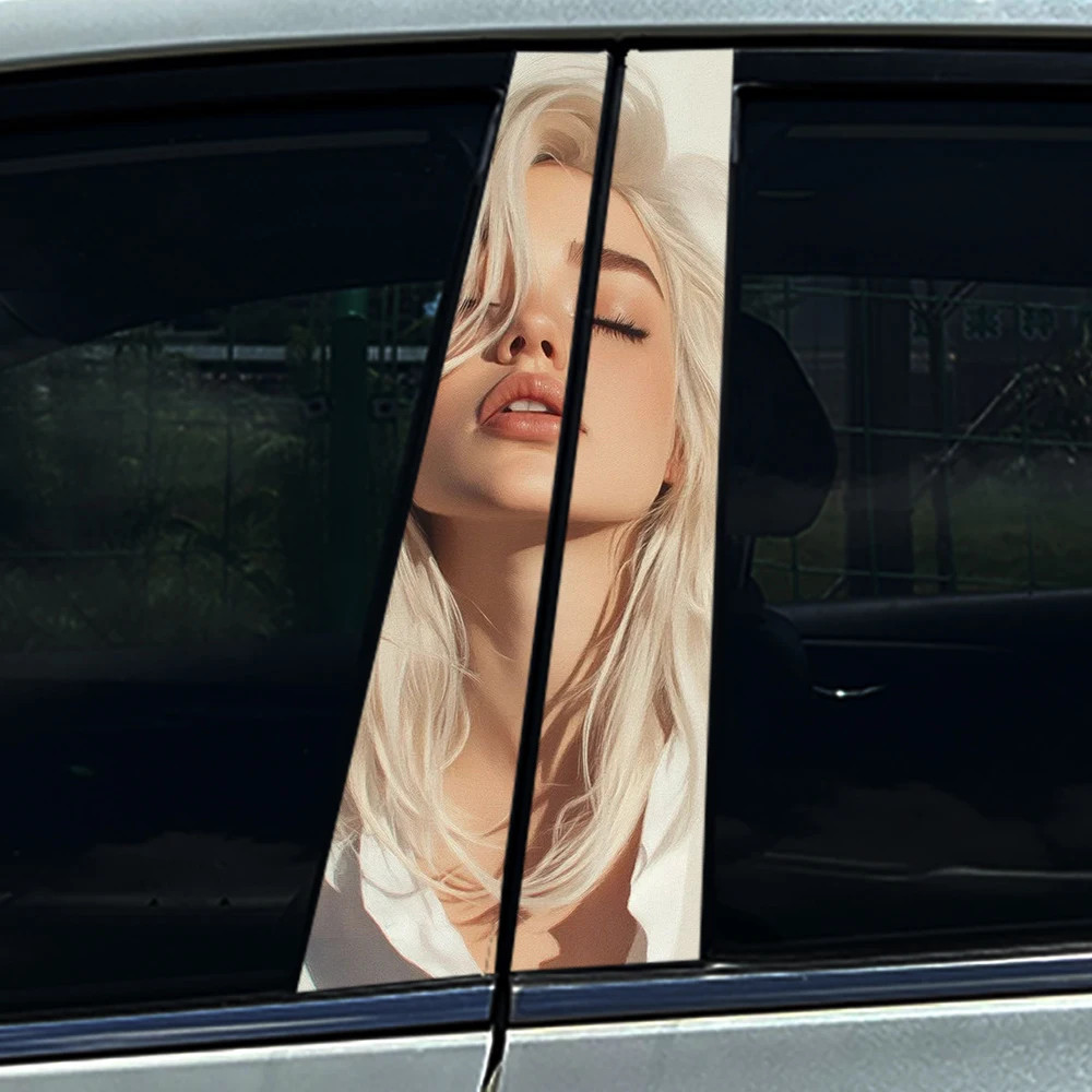 2pcs Beauty Sexy Lady Car Center Pillar Auto B Pillar Protective Film Sticker