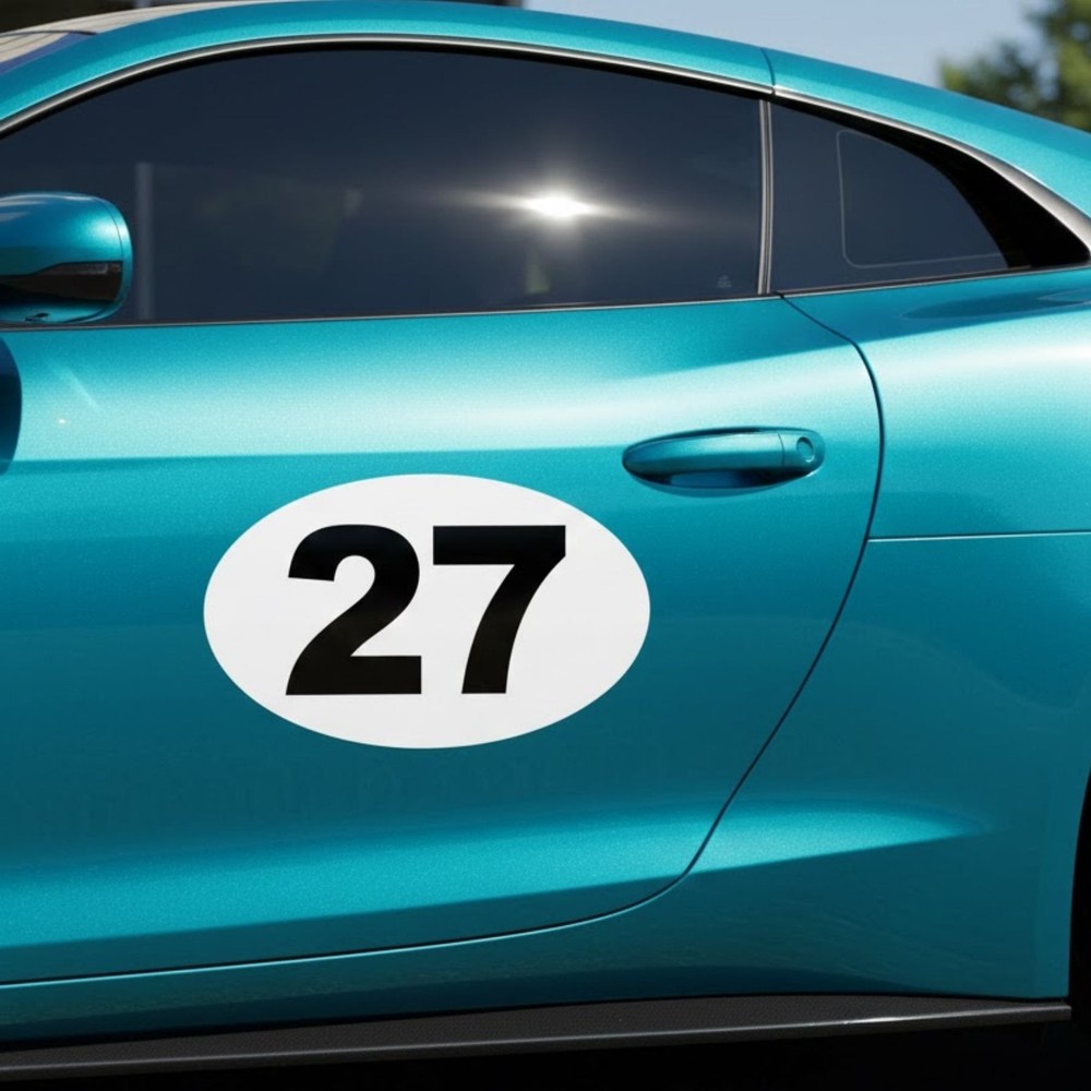Custom Set of 2 x Oval Racing Any Numbers Plate 6″ 8″ 10″ 12″ 14″ Height Sticker