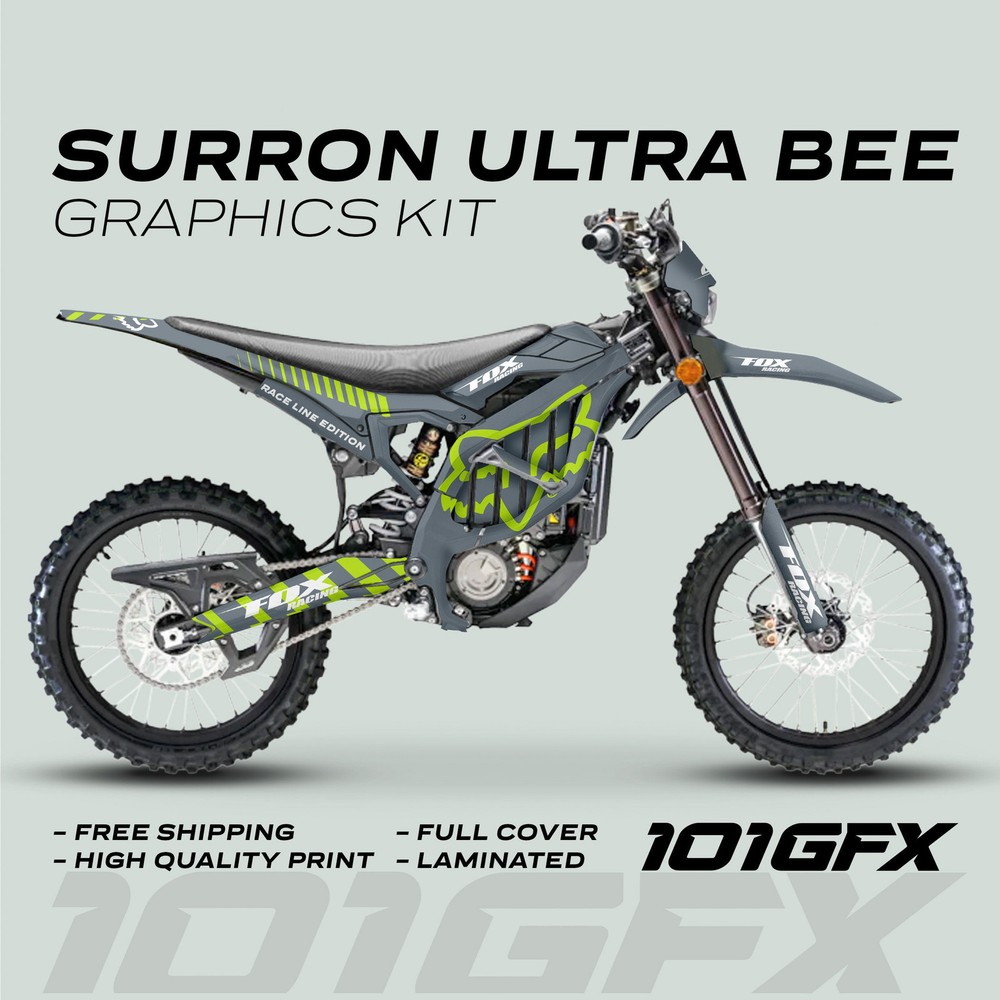 Surron Ultra Bee Graphics Kit FOX RACE LINE Green Black Decals Stickers