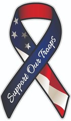 “Support Our Troops” Red, White, & Blue American Flag Ribbon Vinyl Decal Sticker