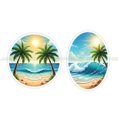 Beach Sun Palm Trees Vinyl Decal Sticker Ocean Waves 2 Pack B
