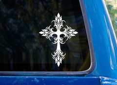 Floral Cross Vinyl Sticker – Ornate Christian Symbol Car Window Decal Craft