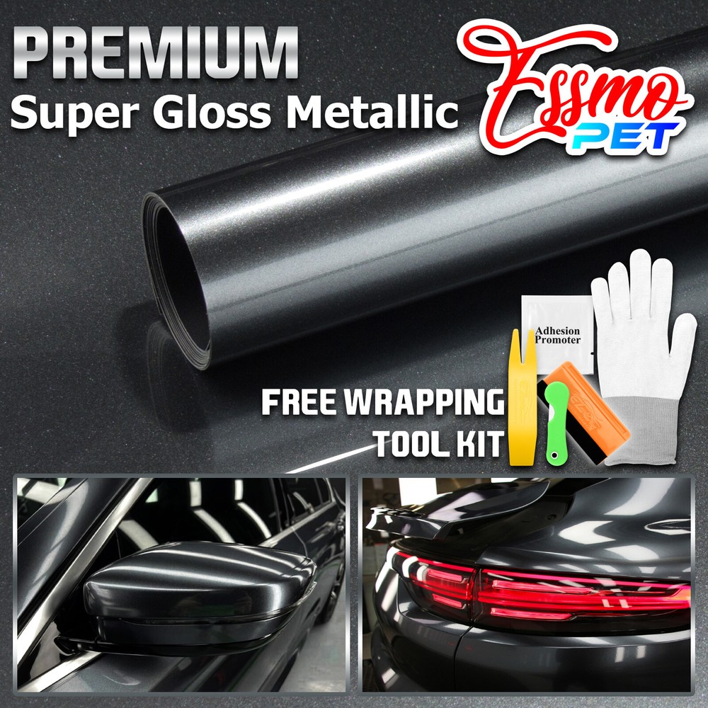 ESSMO PET Super Gloss Metallic Shadow Gray Vehicle Vinyl Wrap Decal Like Paint