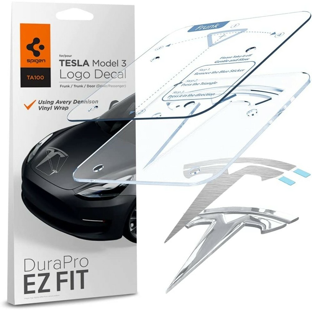 Spigen DuraPro EZ Fit Tesla Logo Decal Designed for Model 3 Car Emblem Overlay –