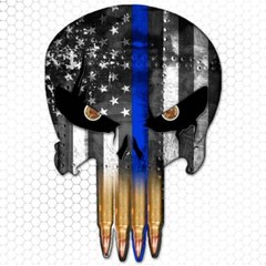 American Flag Punisher Skull Thin Blue Line Sticker Police Gun Bullet Decal LAW