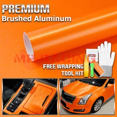 Premium Orange Brushed Aluminum Steel Vinyl Wrap Sticker Film Decal Air Release