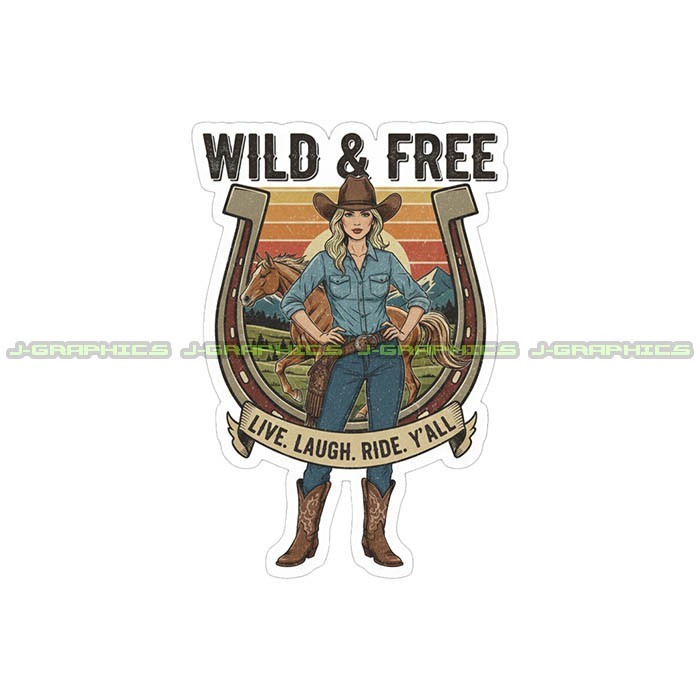 Cowgirl Vinyl Decal Sticker Rodeo Country Horse J