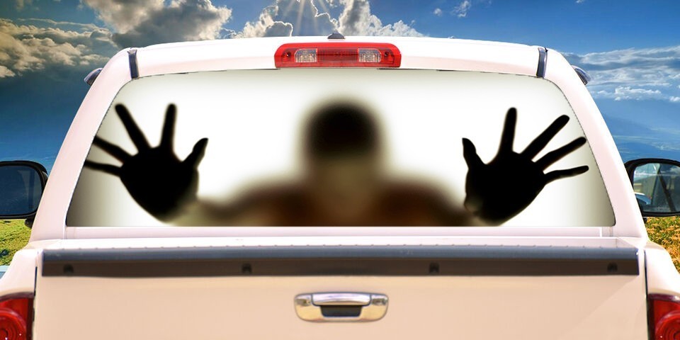 Zombie Ghost Behind Glass Wrap Rear Window Graphics Decal Sticker 66” x 22”