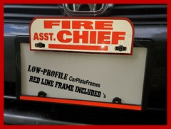REFLECTIVE FIRE ASST. CHIEF ALUMINUM PLATE TOPPER RED LINE LICENSE PLATE FRAME