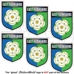 EAST YORKSHIRE Shield, White Rose County Emblem 40mm (1.6″) Stickers, Decals x6