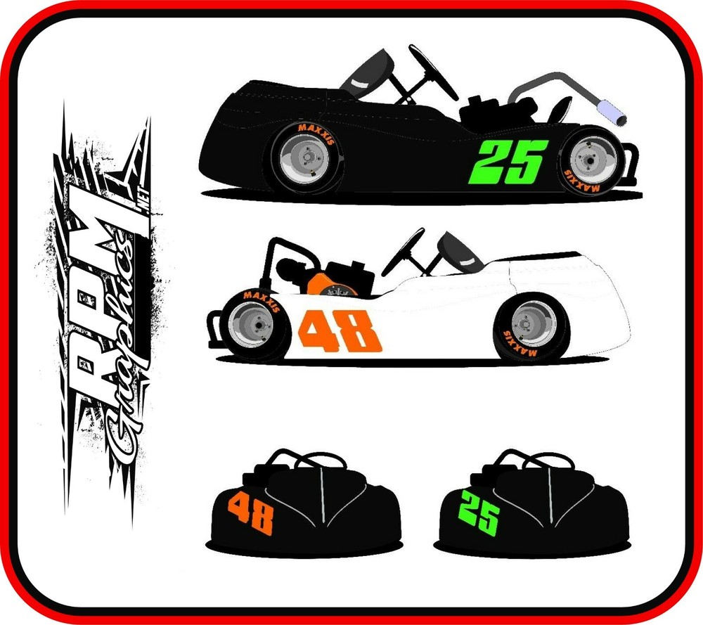 Fluorescent Go Kart Racing Vinyl Decal Numbers
