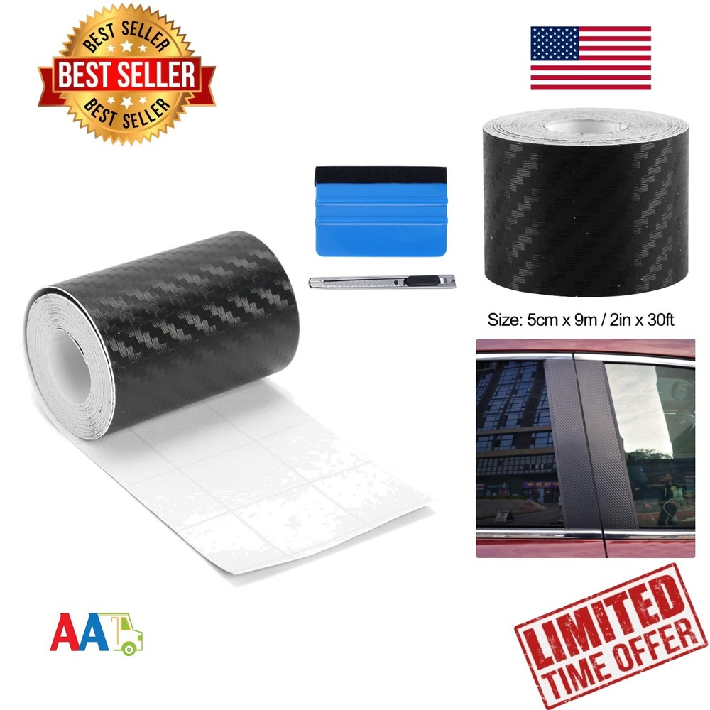 3D Carbon Fiber Vinyl Wrap 2in x 30ft Chrome Black Outdoor Car Wrap