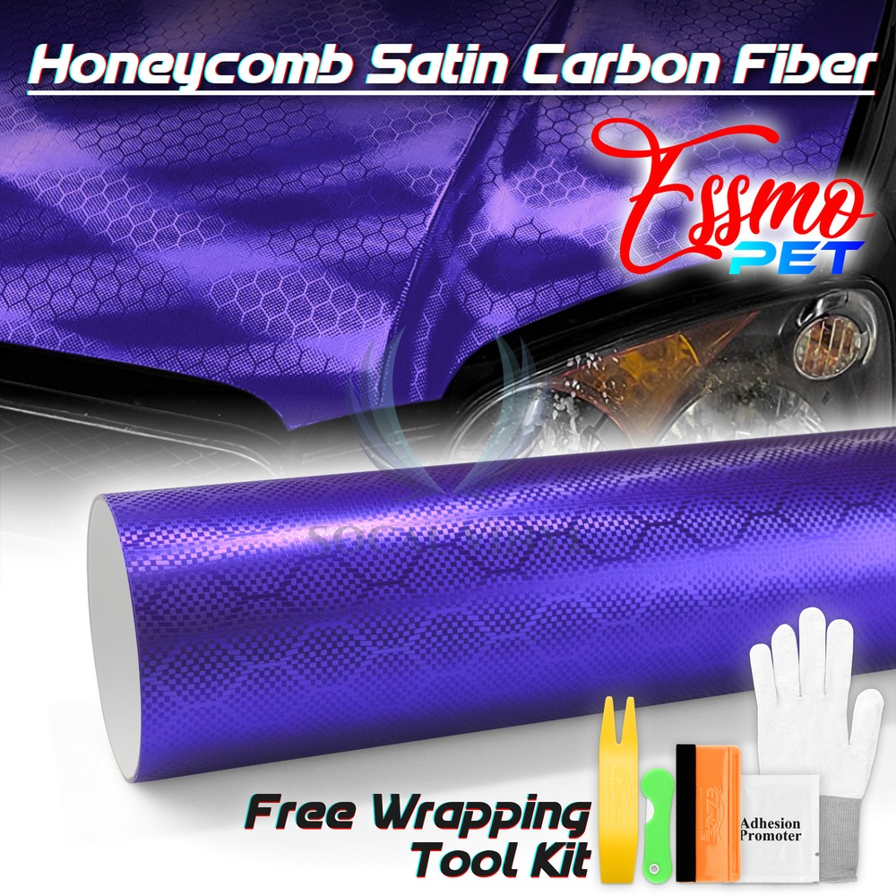 PET Honeycomb Carbon Fiber Satin Royal Purple Hex Vehicle Vinyl Wrap Decal Sheet