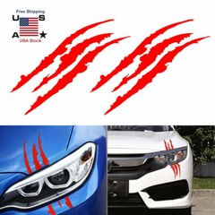 2pcs Red Monster Claw Scratch Decal Reflective Sticker Car Headlight Decoraction