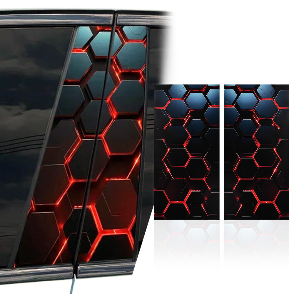 2x Red&Black Honeycomb Car Stickers B Pillar Waterproof Center Column Decal