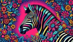 Pop Art Animal Sticker (3 Inch) Vibrant Neon Zebra Stripes Flowers Pink Glow !