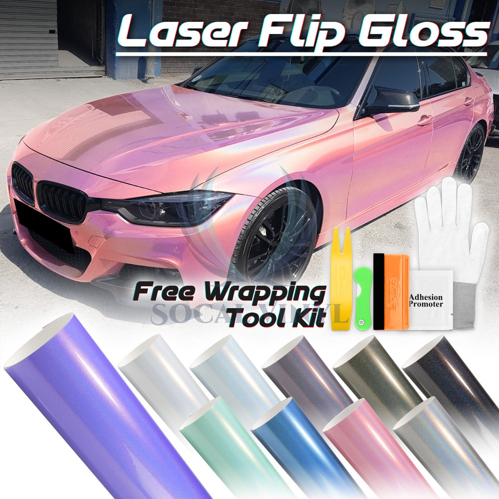 Laser Flip Gloss Metallic Glossy Rainbow Holographic Vinyl Wrap Air Release