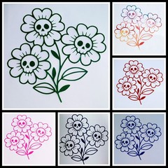 Skull flower Decal Sticker Measures 4×4″ Choose Color