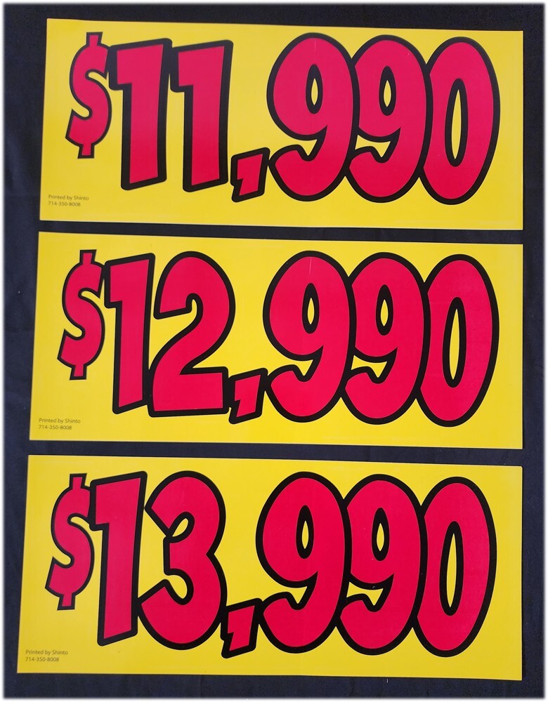 Car Dealer Windshield Stickers, Full Price Stickers, One Piece Pricer