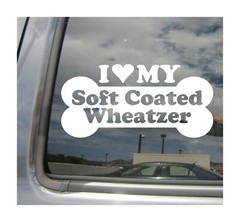 I Heart Love My Soft Coated Wheatzer – Dog Bone Car Vinyl Decal Sticker 13951