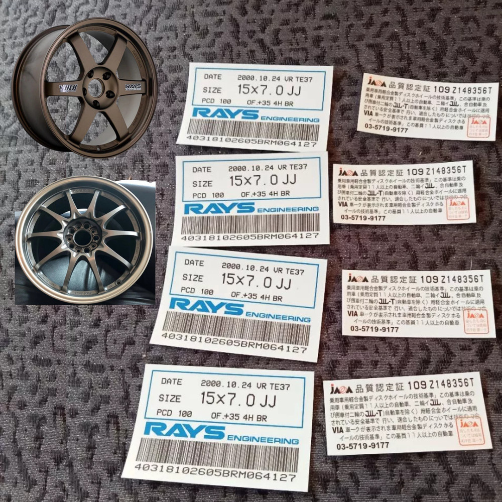 8 PCS STICKERS VOLK RAYS CE28 TE37 WHEELS SET PRODUCTION DESIGN TAG WITH BARCODE