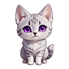 Gray Cat Sticker 3″ Waterproof Cute Fluffy Baby Purple Kitty Meow Fur Love