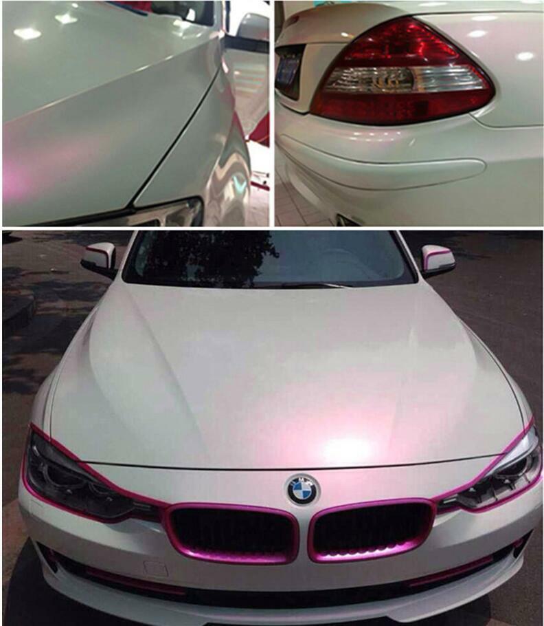 Glossy Pearl White To Pink Chameleon Vinyl Whole Car Wrap Film Graphics Stickers