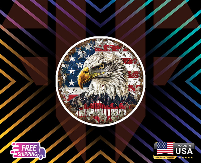 EAGLE BALD USA FLAG PROUD+ Vynil Decal 6 Years RESSI+LAMINATED Free Sticker