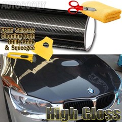 45ft x 5ft HIGH GLOSS 5D Black Carbon Fiber Vinyl Wrap Film Bubble Air Free 6D