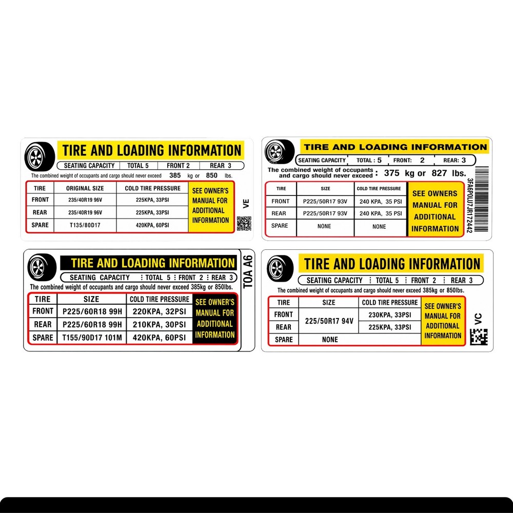 Honda Civic Tire Pressure & Loading Information Label OEM Replacement Door Jamb
