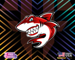 RED SHARK ANGRY STICKER.CAR, WINDOWN,LAPTOP,ETC LAMINATED 6YEARS+FREESTICKER