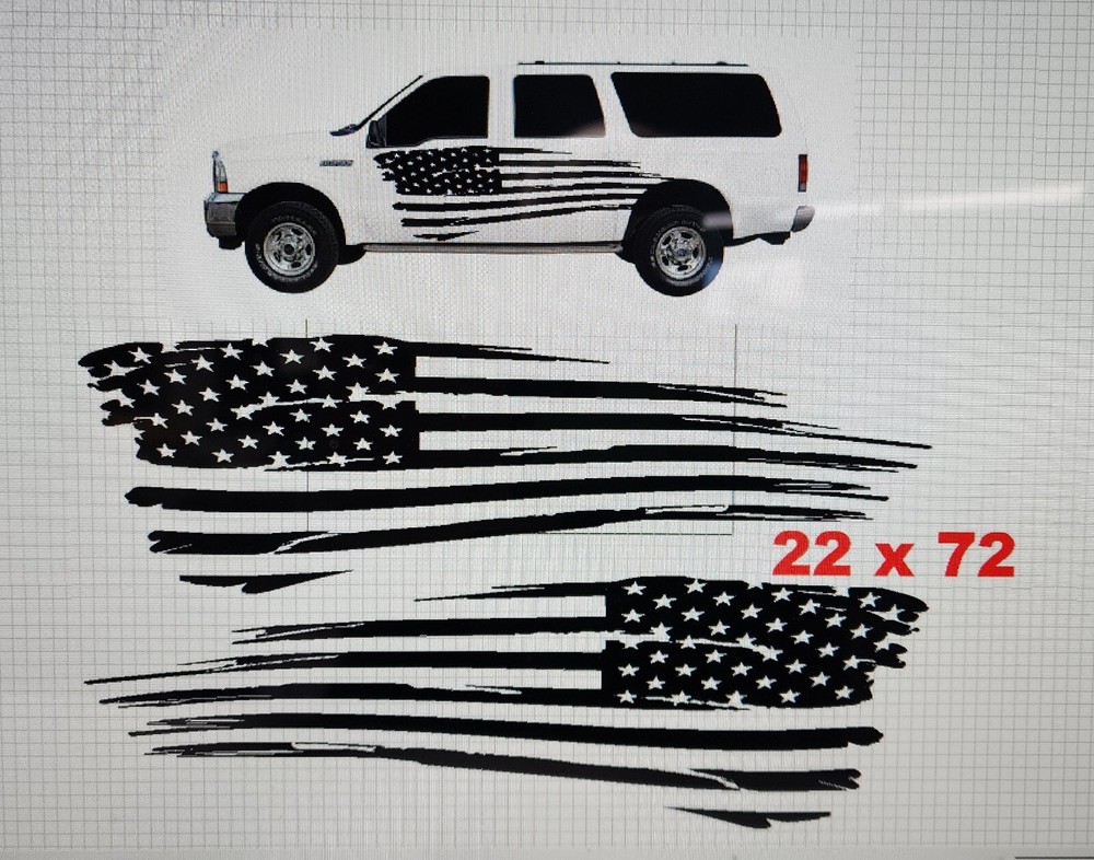 2X American Flag Large Truck Bed vinyl side graphics decals. Ford EXCURSION