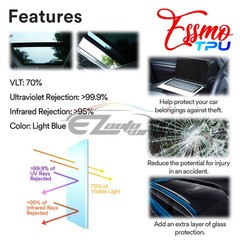TPU Essmo Security Light Blue Glass Car Sunroof VLT70% UV99% Windshield Sunshade
