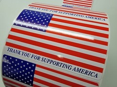 American Flag Stickers (3″ x 5″) – Thank You For Supporting America (100 count)