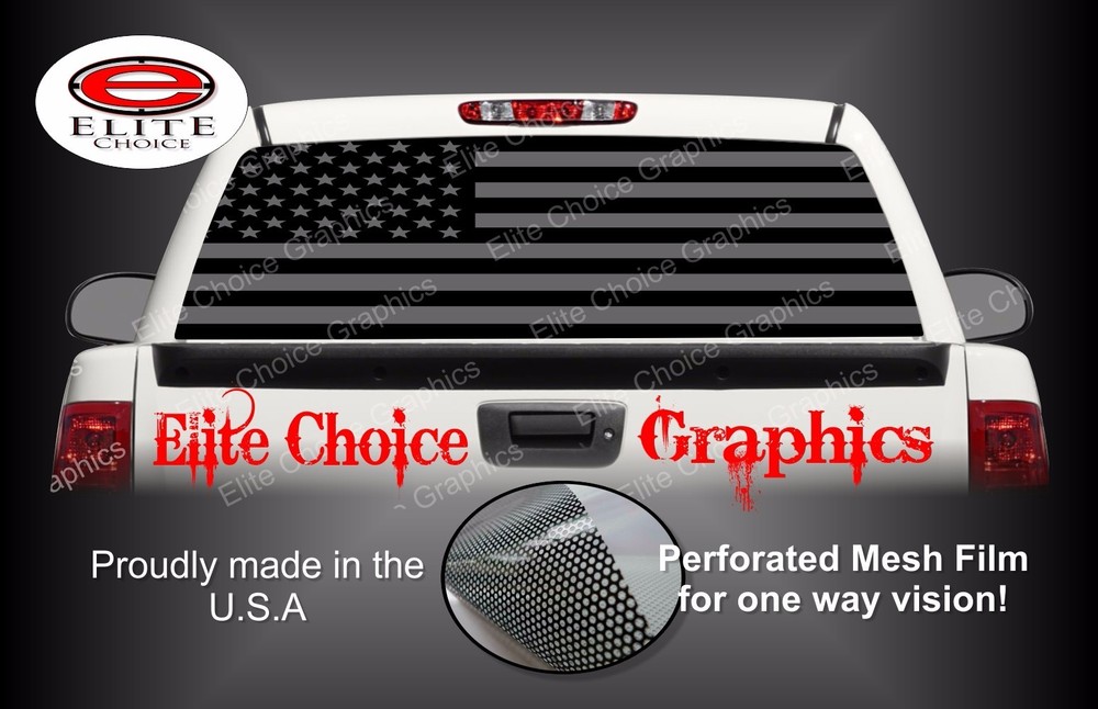 American Flag Black and Grey Rear Window Graphic Decal Sticker Truck Van Car SUV