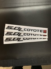 (3) Gel-coated 5.0L COYOTE V8 badge emblems Ford F-150 black/silver/red 9.5in