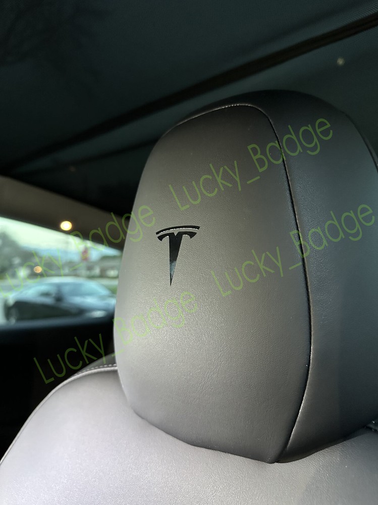 (4pcs) Black “T” Headrest Dashboard badge sticker decal ForTesla