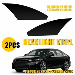 For 2022-2025 Honda Civic Headlight Side Marker Vinyl Overlay Tint Decals Black