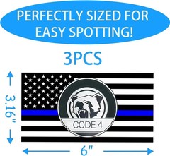 3PCS Thin Blue Line Sticker Code 4, American Flag Thin Blue Line Car Decal, Poli