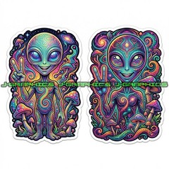 Psychedelic Alien Vinyl Decal Sticker 2 Pack C