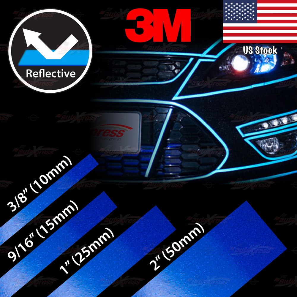 3/8″ 9/16″ 1″ 2″ REFLECTIVE Self Adhesive PinStripe Vinyl 3M Tape Stickers BLUE
